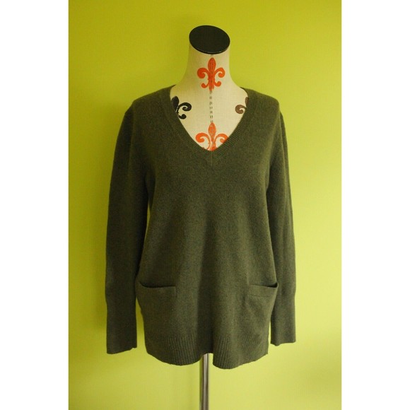 J Crew Womens S Sweater Jumper Merino Wool Alpaca Nylon V-Neck Pockets Green EUC - Picture 1 of 12